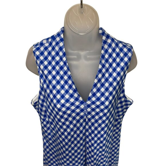 Tommy Bahama Gingham Blue & White Sleeveless Bonita Check Linen Dress M/M - Picture 6 of 10